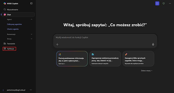 M365 Copilot po zalogowaniu