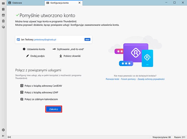 Widok ustawień programu Thunderbird
