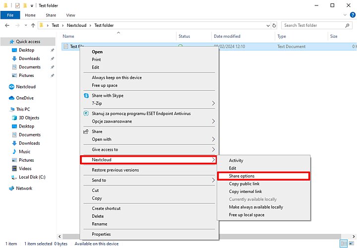 Sharing in the Nextcloud app
