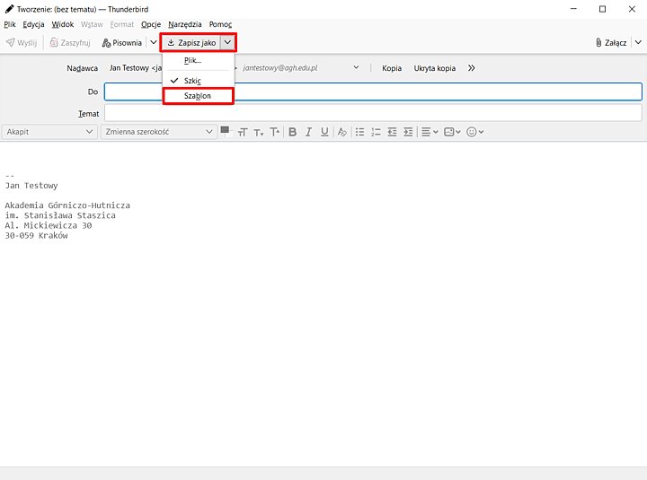 Widok programu Thunderbird
