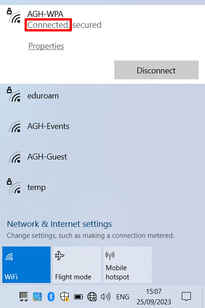 Wi-Fi settings on Windows