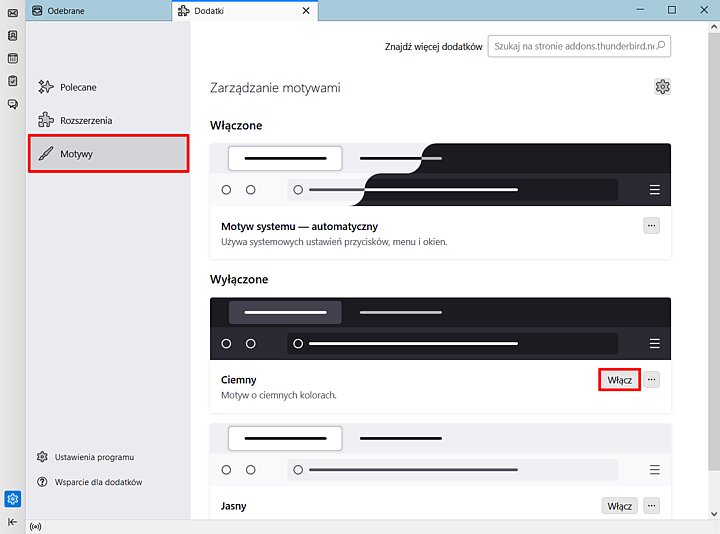 Widok programu Thunderbird