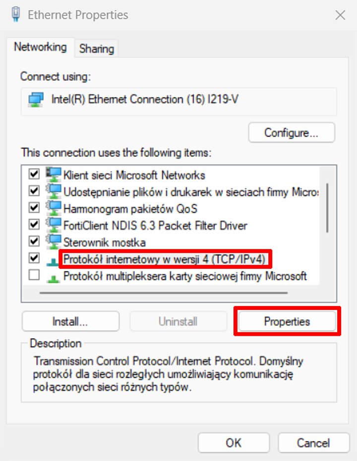 Network settings in Windows