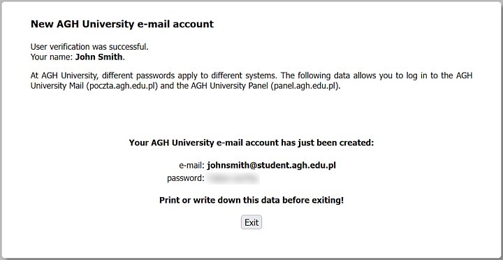 AGH student account registration
