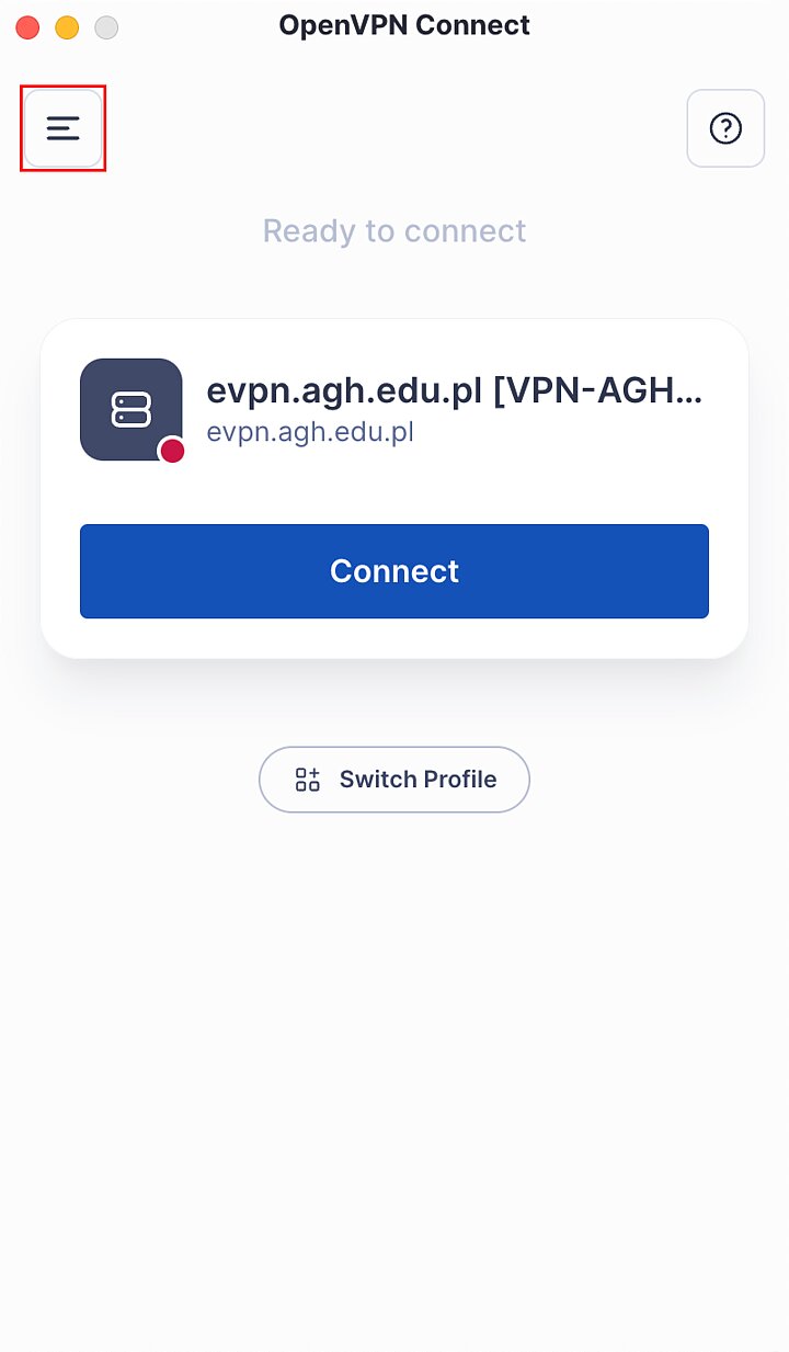 Widok programu OpenVPN