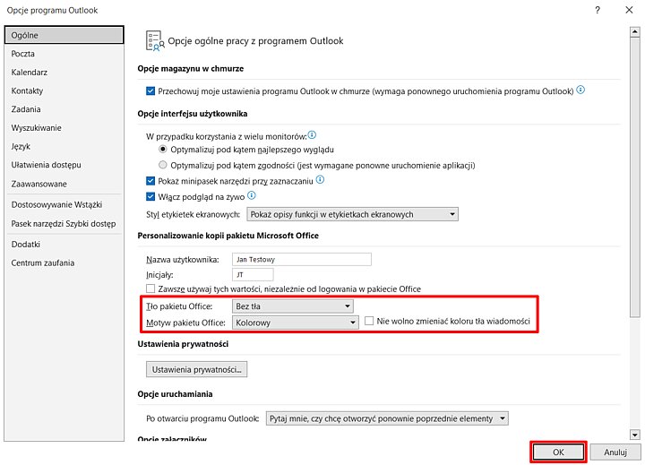 Widok programu Outlook