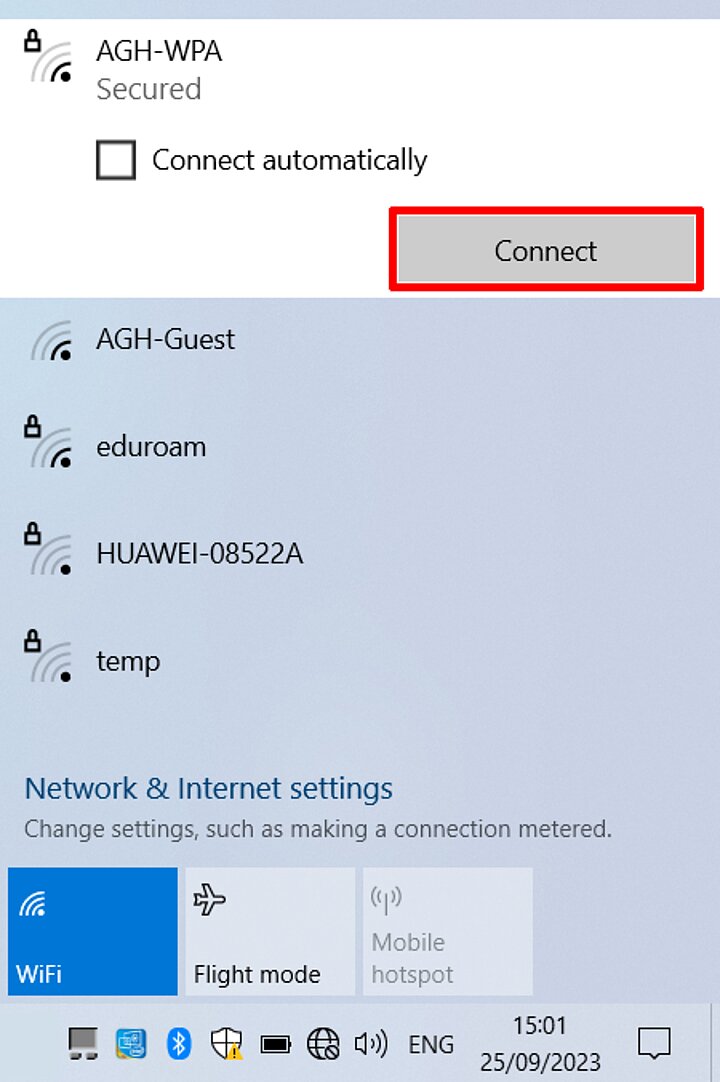 Wi-Fi settings on Windows