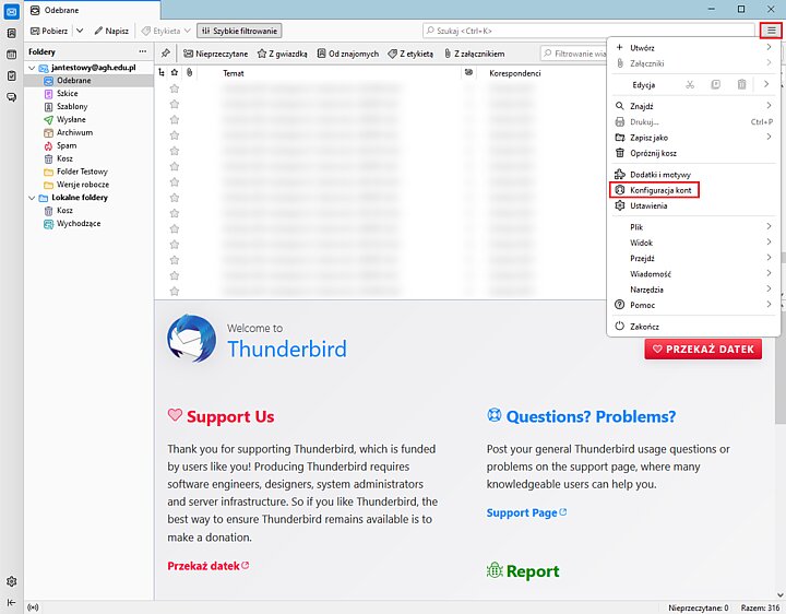 Widok ustawień programu Thunderbird