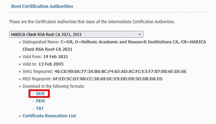 Certificate download link