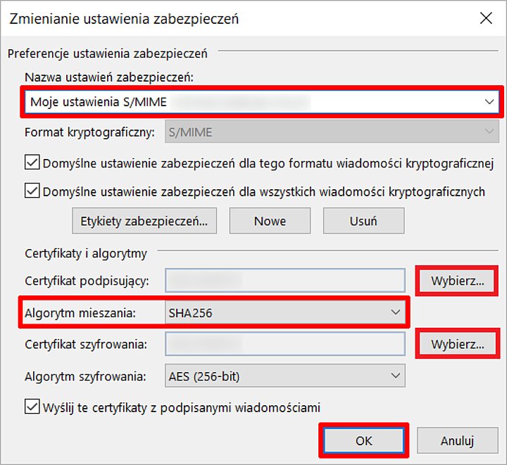 Widok ustawień programu Outlook