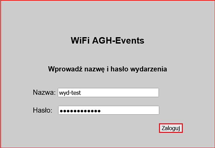 Widok ekranu logowania do sieci AGH-Events