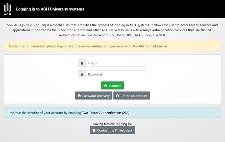AGH SSO log-in page