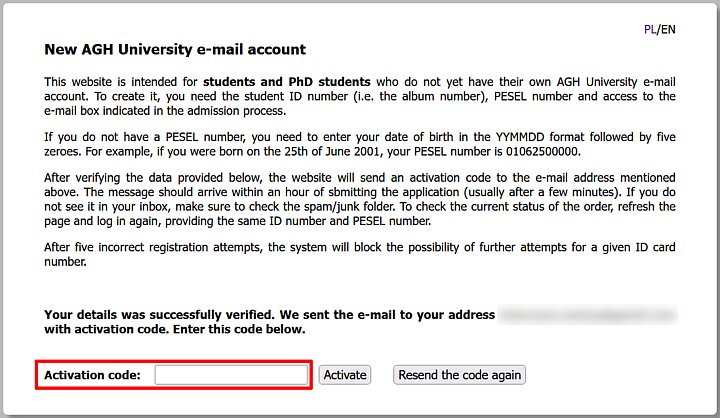 AGH student account registration