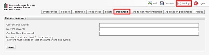 Password change in the AGH Panel