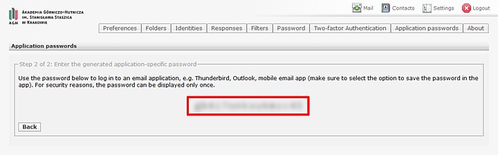 AGH e-mail settings