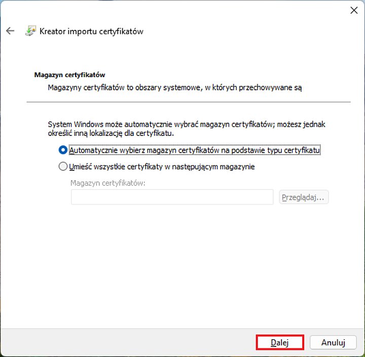 Instalacja certyfikatu osobistego w Outlook