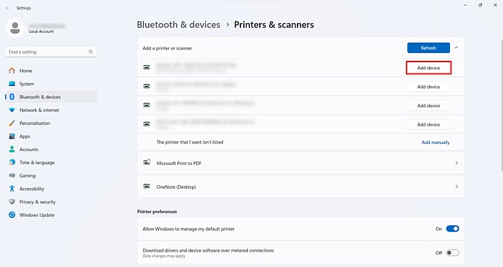 Printer settings in Windows