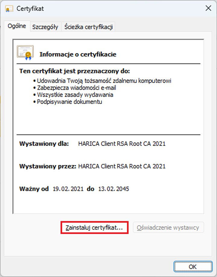 Instalacja certyfikatu