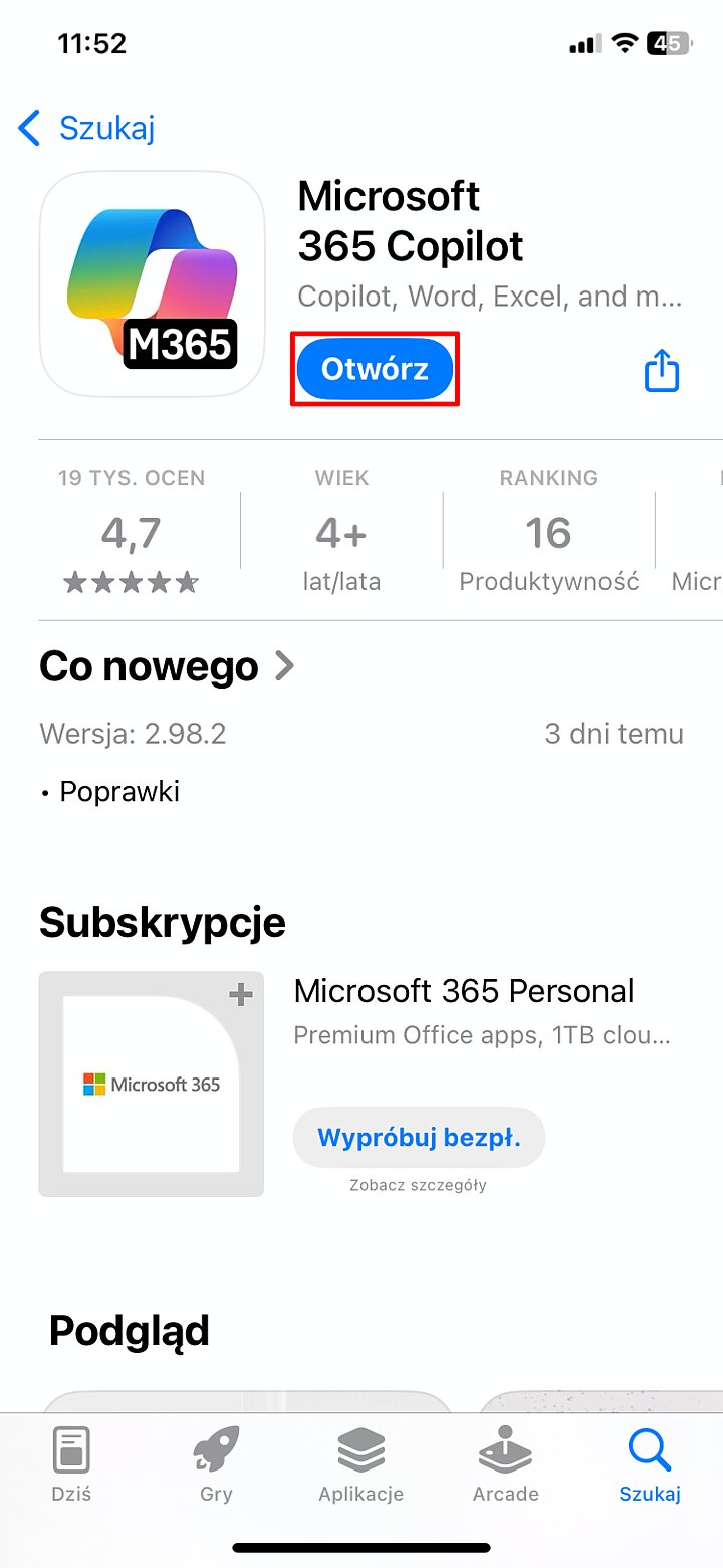 Instalacja aplikacji mobilnej Microsoft 365 Copilot