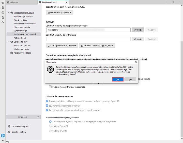 Widok ustawień programu Thunderbird