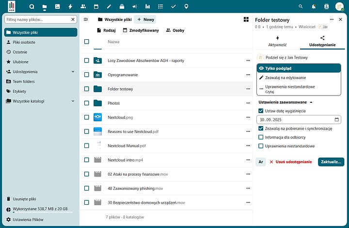 Udostępnianie plików w Chmurze AGH