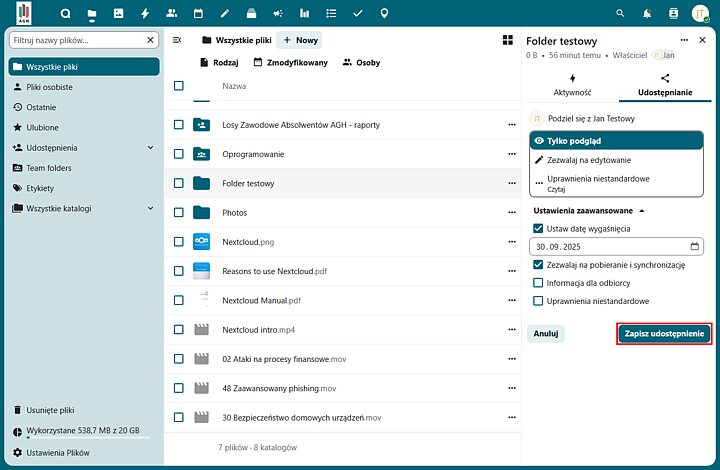 Udostępnianie plików w Chmurze AGH