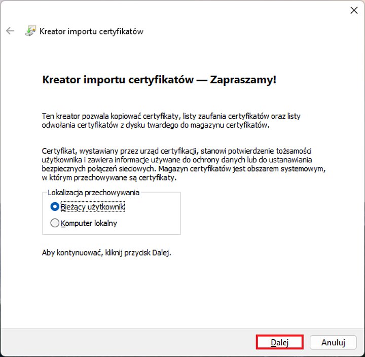 Instalacja certyfikatu osobistego w Outlook