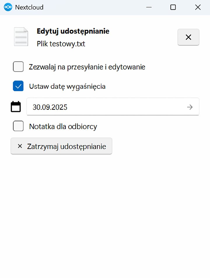 Udostępnianie plików w aplikacji Nextcloud