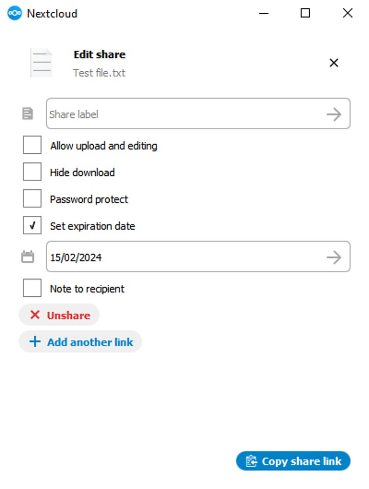 Sharing in the Nextcloud app