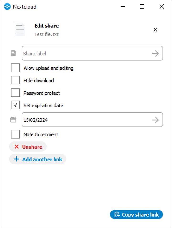 Sharing in the Nextcloud app