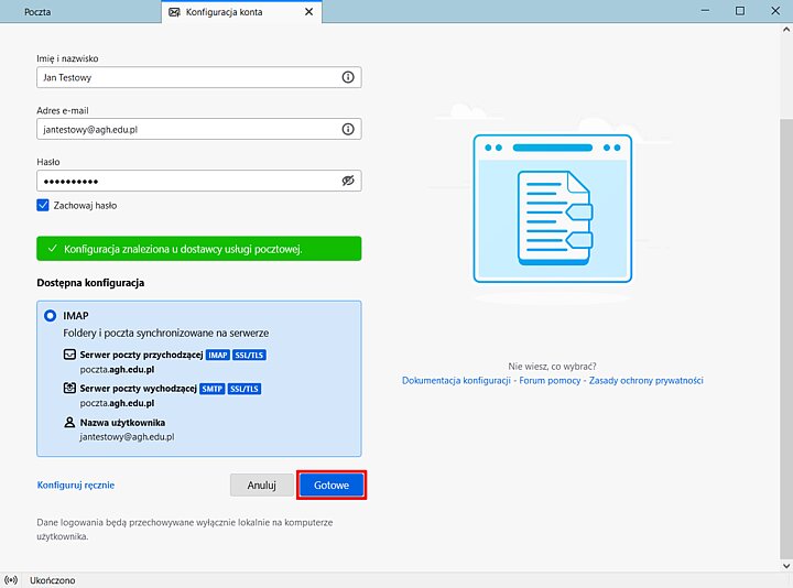 Widok ustawień programu Thunderbird
