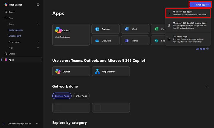 Microsoft 365 apps download screen