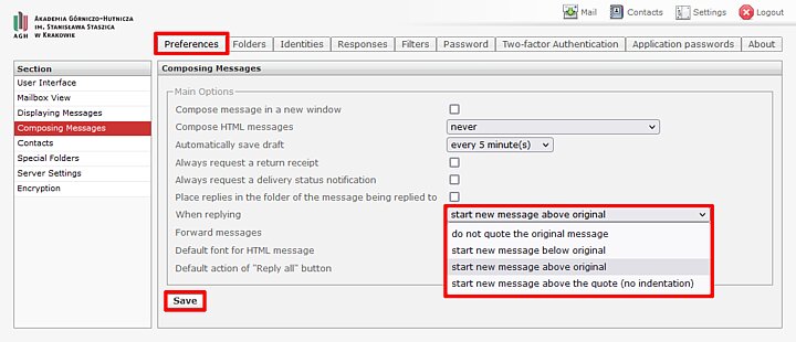 Webmail settings