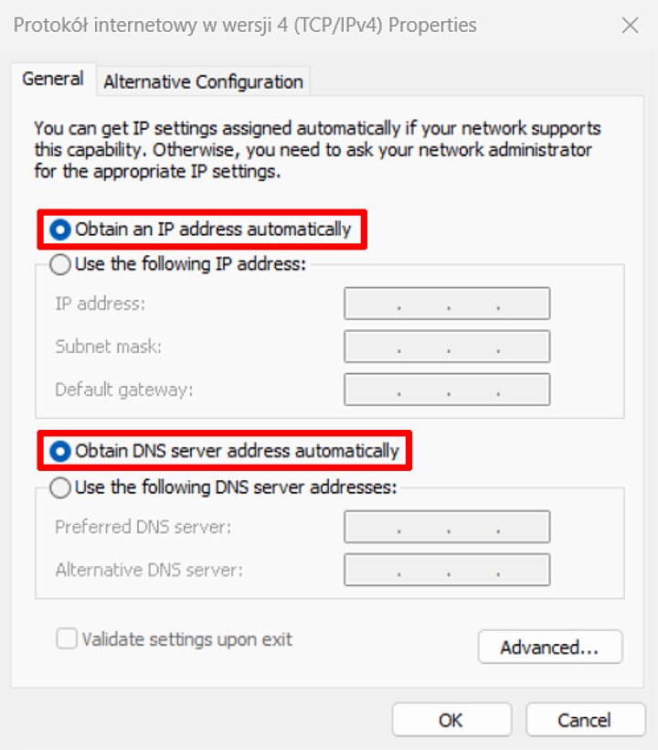 Network settings in Windows