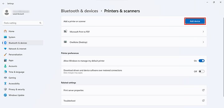 Printers & scanners panel