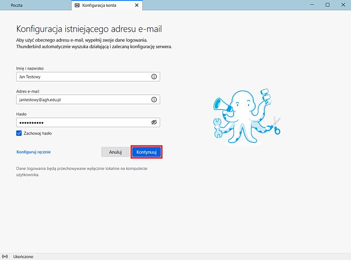 Widok ustawień programu Thunderbird