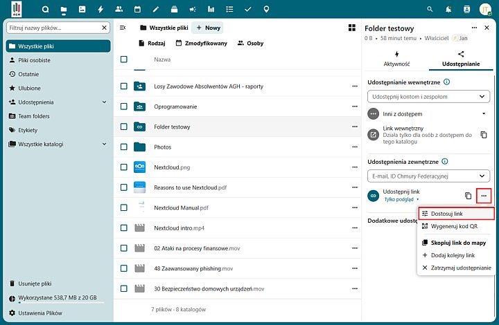Udostępnianie plików w Chmurze AGH